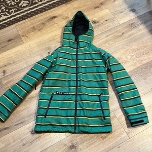 Burton Snowboarding Dry Ride Yellow Green Striped Slytheryn Shell Jacket